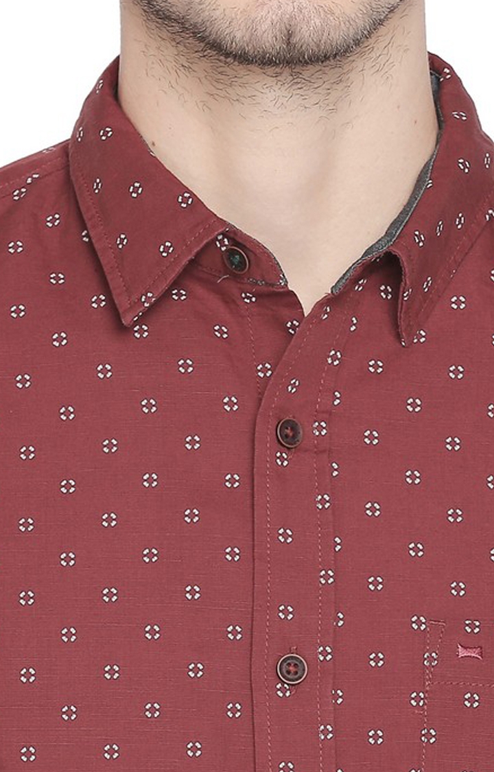 Basics | Men's Red Cotton Blend Printed Casual Shirt 2