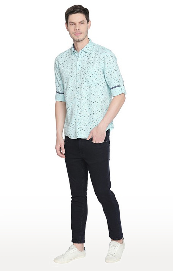 Basics | Men's Green Cotton Printed Casual Shirt 0