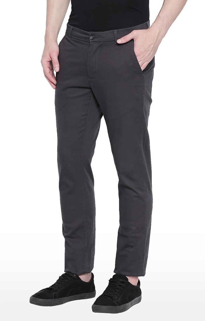 Basics | Men's Dark Grey Cotton Blend Solid Trouser 0