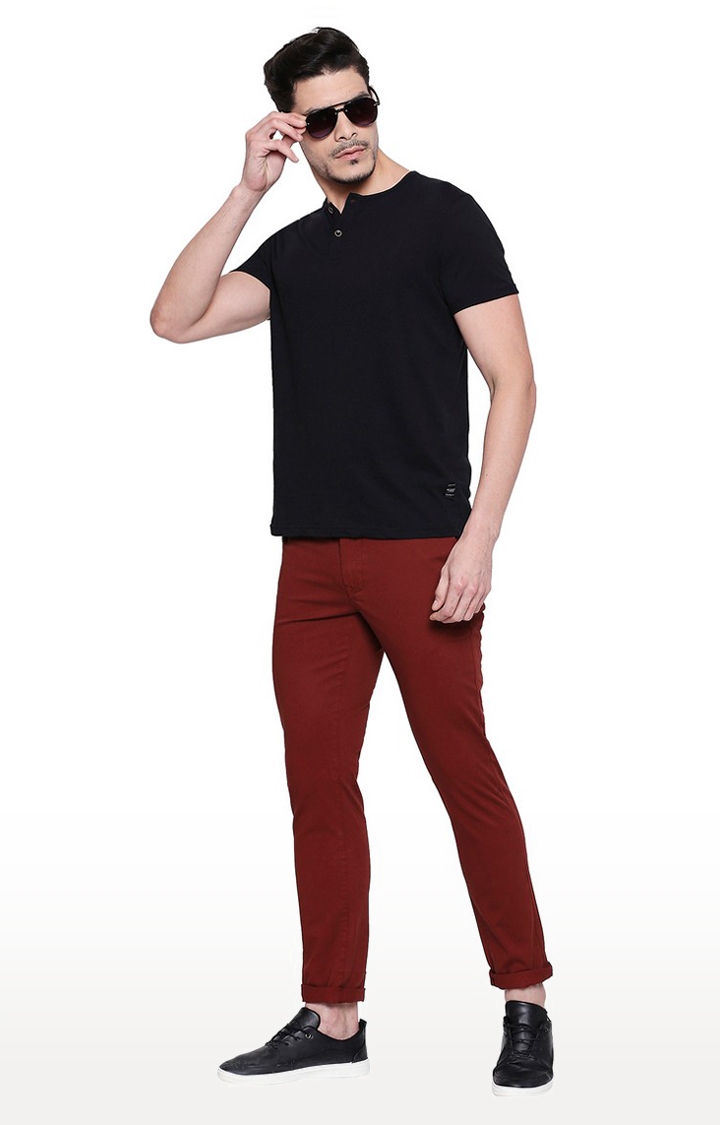 Basics | Men's Red Cotton Blend Solid Trouser 0