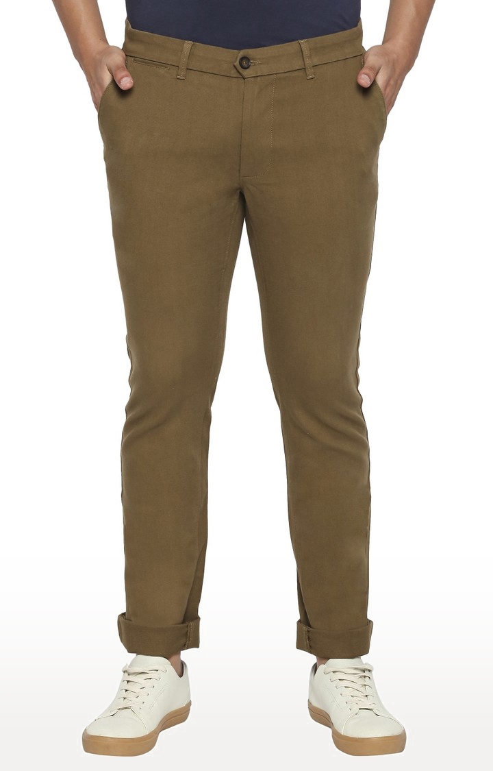 Basics | Men's Brown Cotton Blend Solid Trouser 0