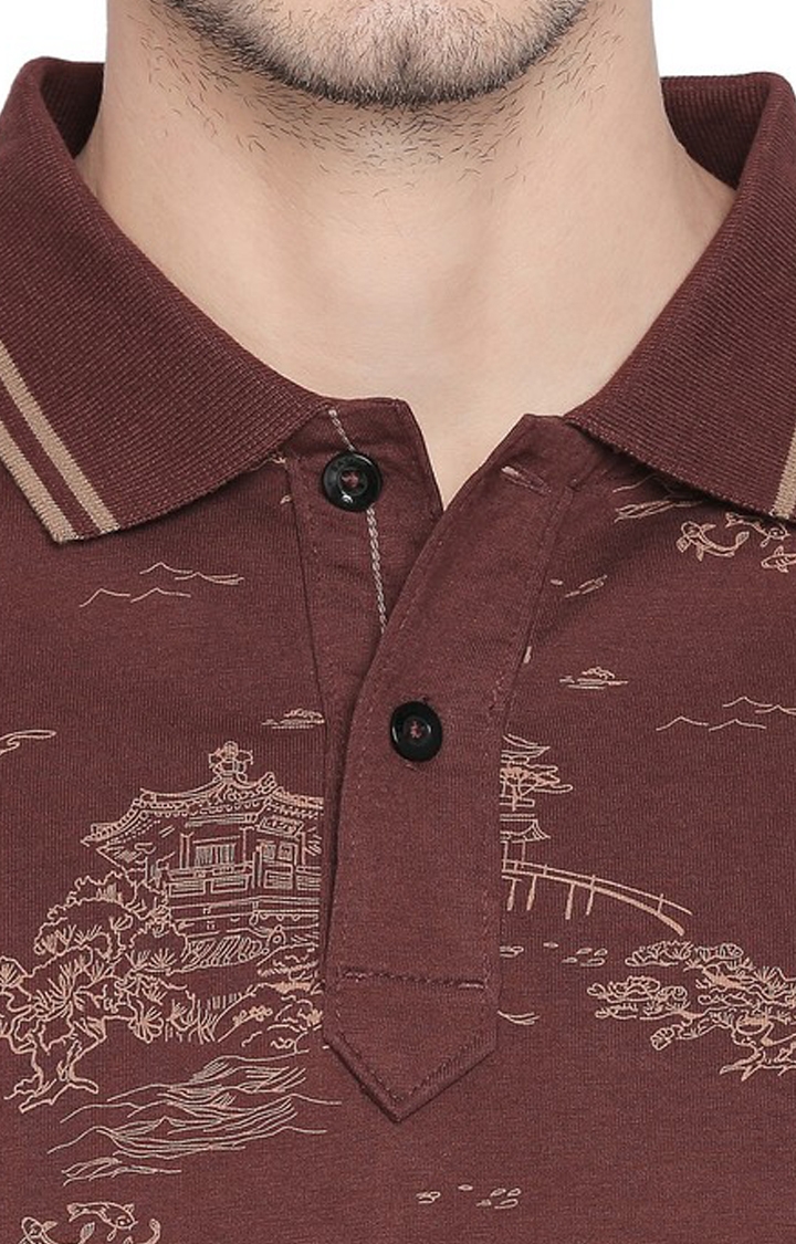 Basics | Men's Brown Cotton Printed Polo T-Shirt 1