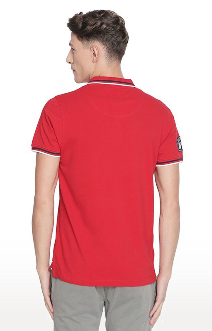 Basics | Men's Red Cotton Solid Polo T-Shirt 0