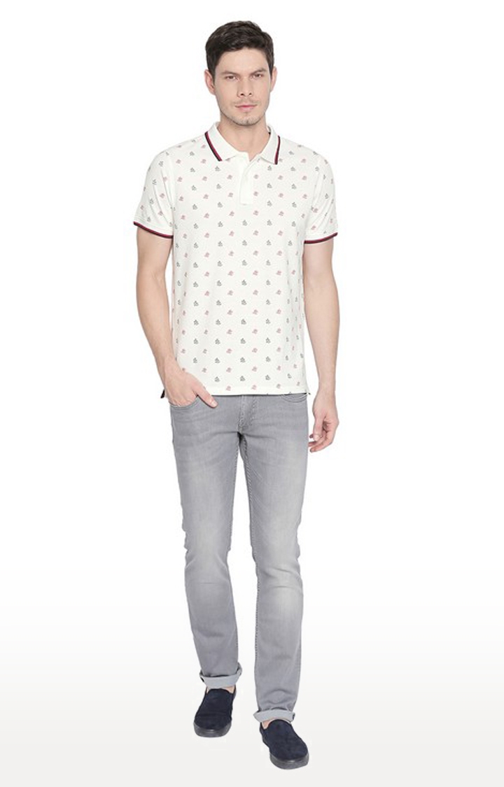 Basics | Men's White Cotton Printed Polo T-Shirt 0