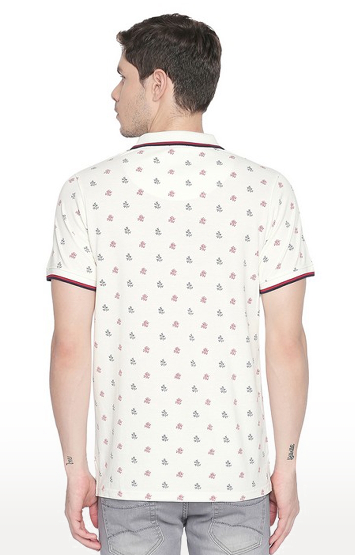 Basics | Men's White Cotton Printed Polo T-Shirt 1