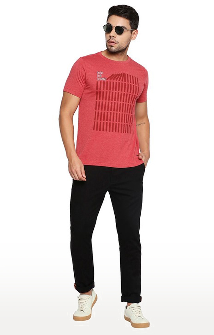 Basics | Men's Red Cotton Blend Solid T-Shirt 1