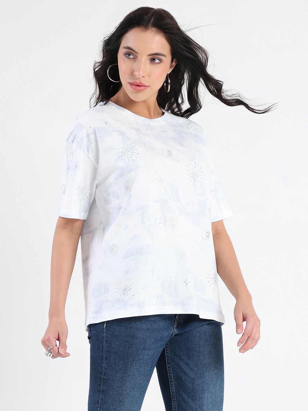 MADAME LADIES WESTERN TOP H/S M5S11247 266 SKY BLUE