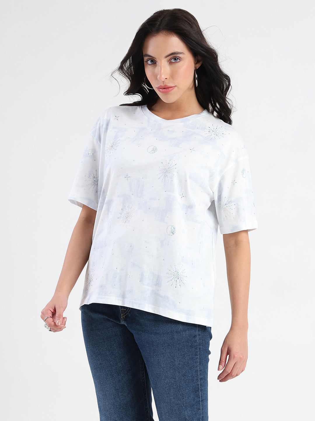 MADAME LADIES WESTERN TOP H/S M5S11247 266 SKY BLUE
