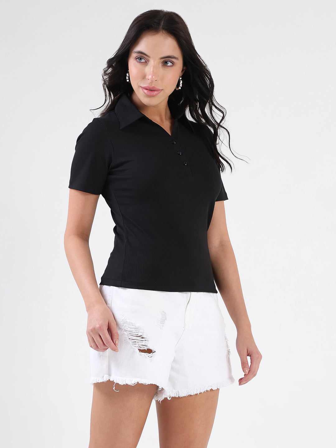 MADAME LADIES WESTERN TOP H/S M5S11005 002 BLACK