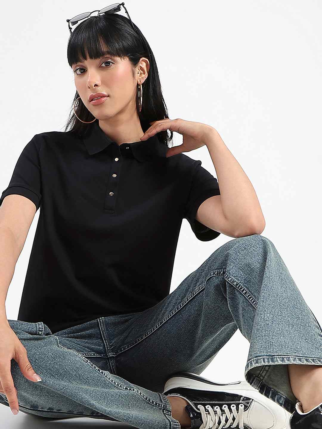 MADAME LADIES WESTERN TOP H/S M5S11406 002 BLACK