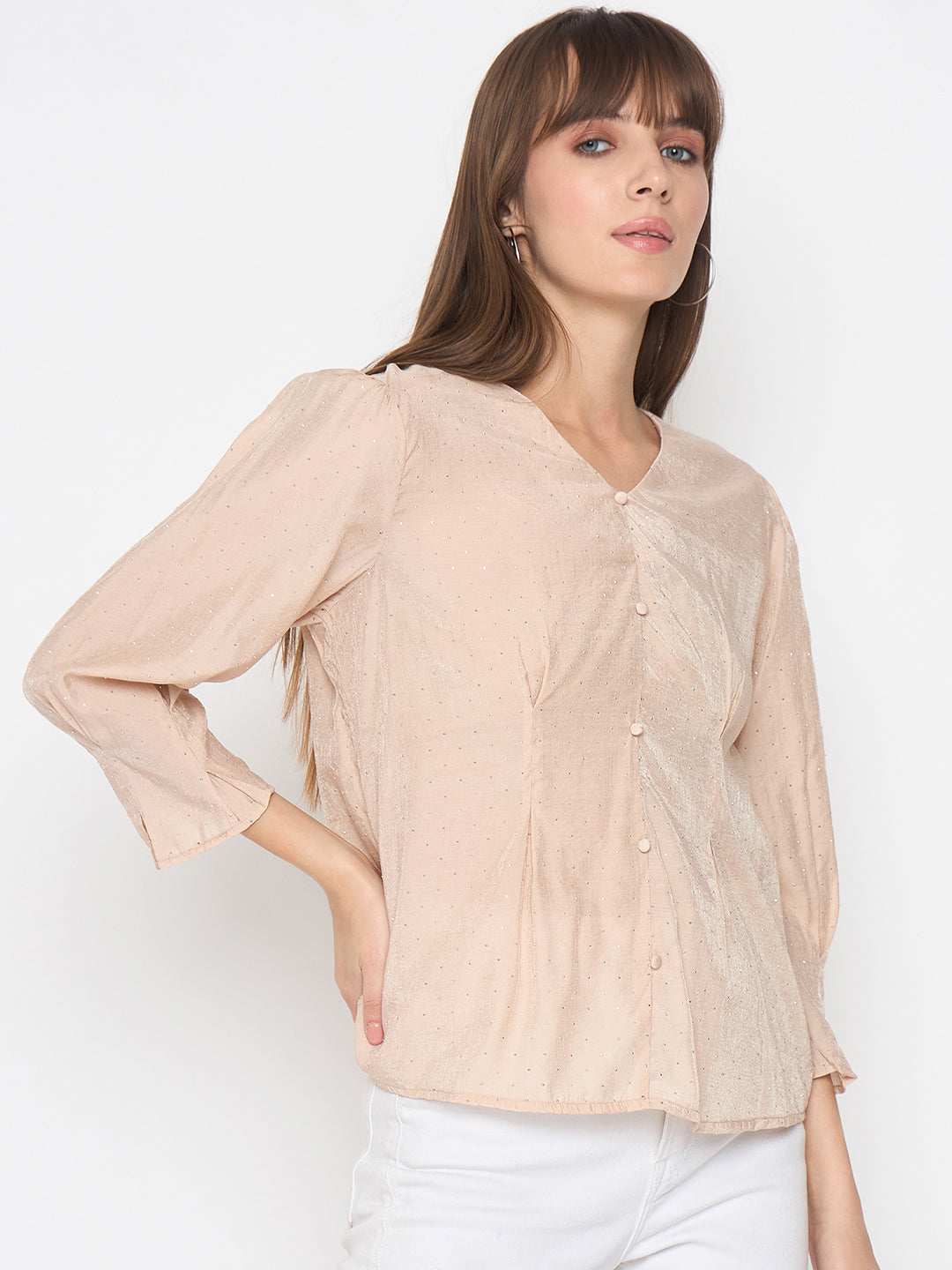 MADAME LADIES WESTERN TOP H/S M5S18922 001 BEIGE