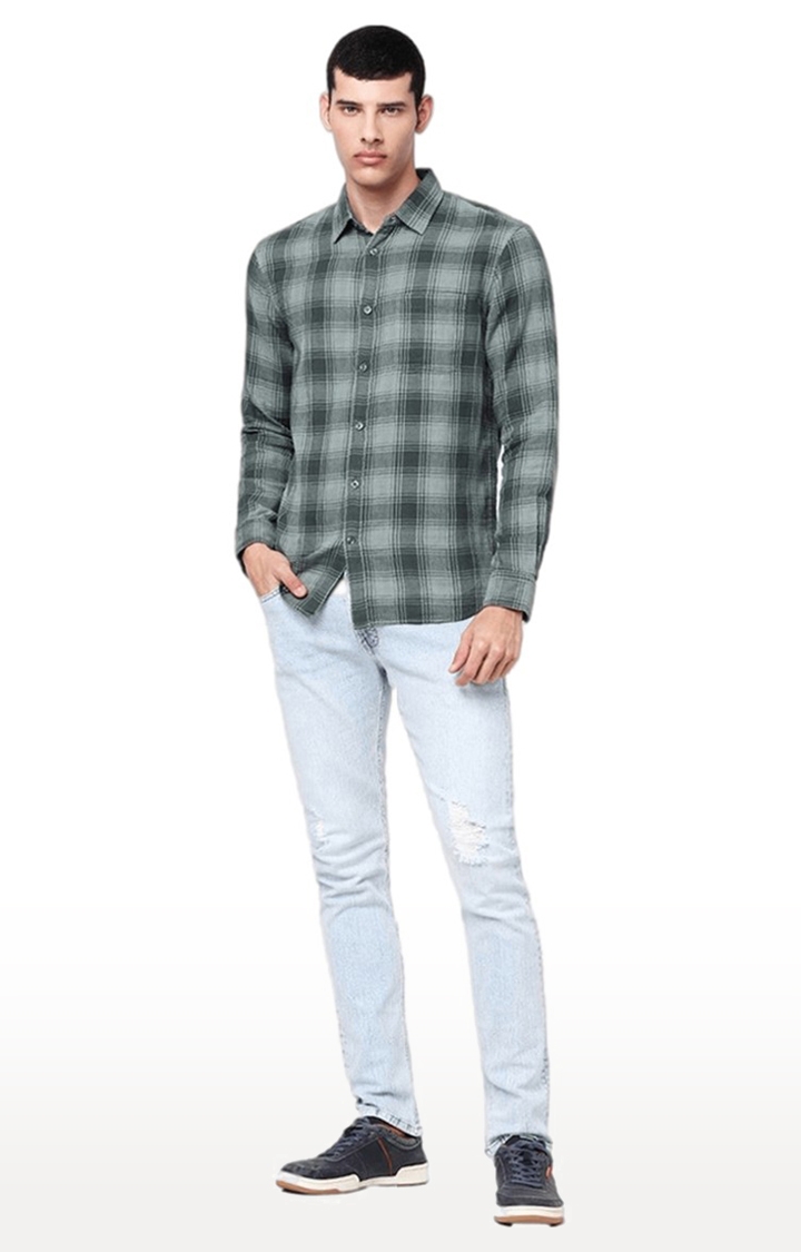 celio | Men's Green Checked Casual Shirts 1