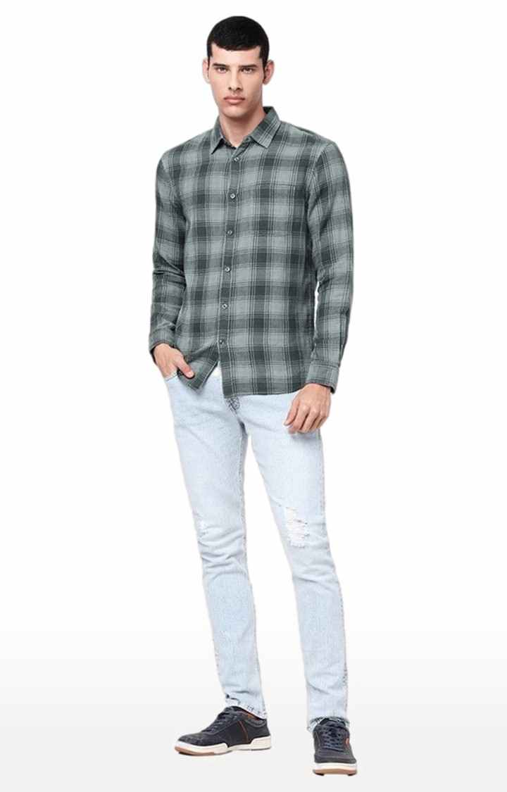 Men's Green Checked Casual Shirts