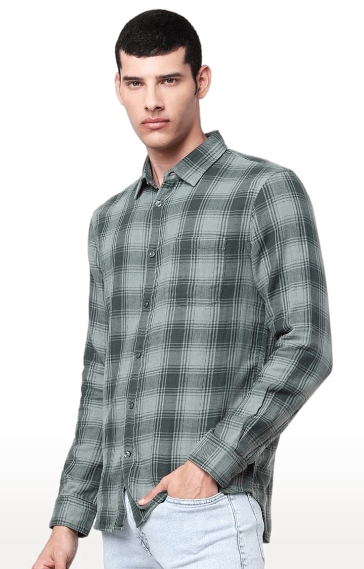 celio | Men's Green Checked Casual Shirts 3