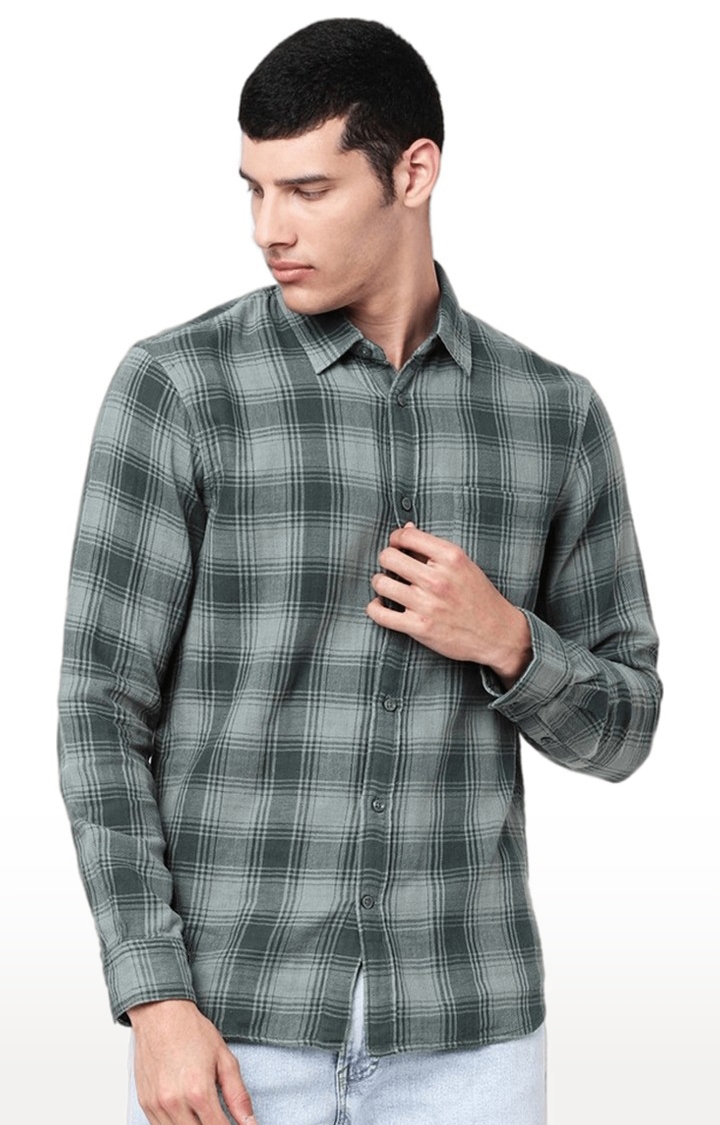 celio | Men's Green Checked Casual Shirts 0