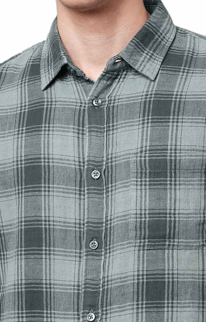 Men's Green Checked Casual Shirts
