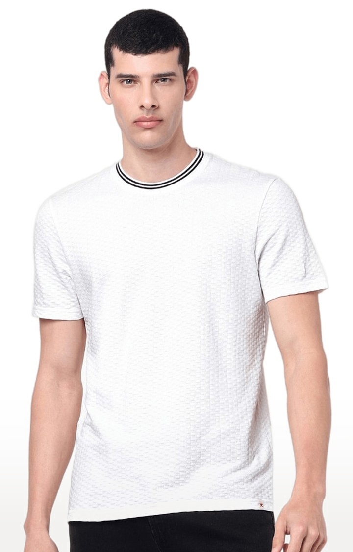 celio | Men's White Textured Regular T-Shirts