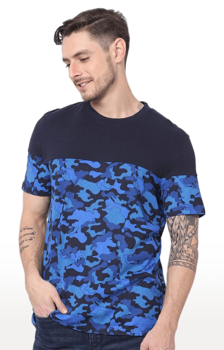 celio | Men's Blue Camouflage Regular T-Shirts