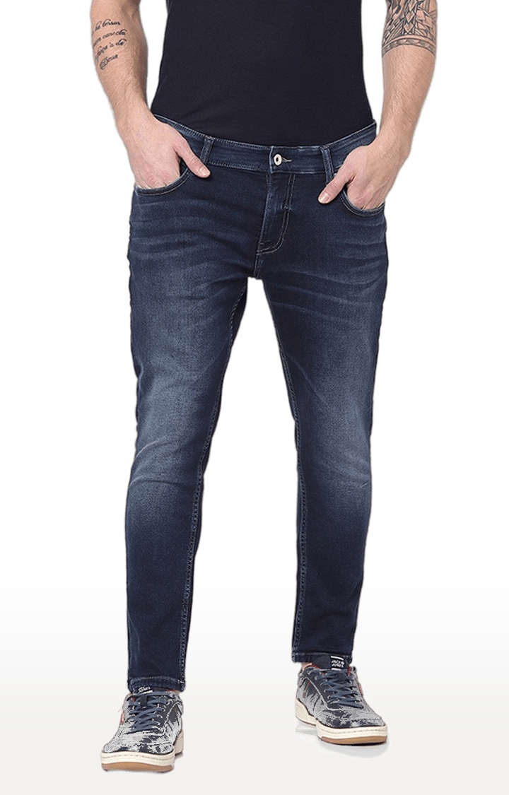 celio | Men's Blue Cotton Solid Tapered Jeans