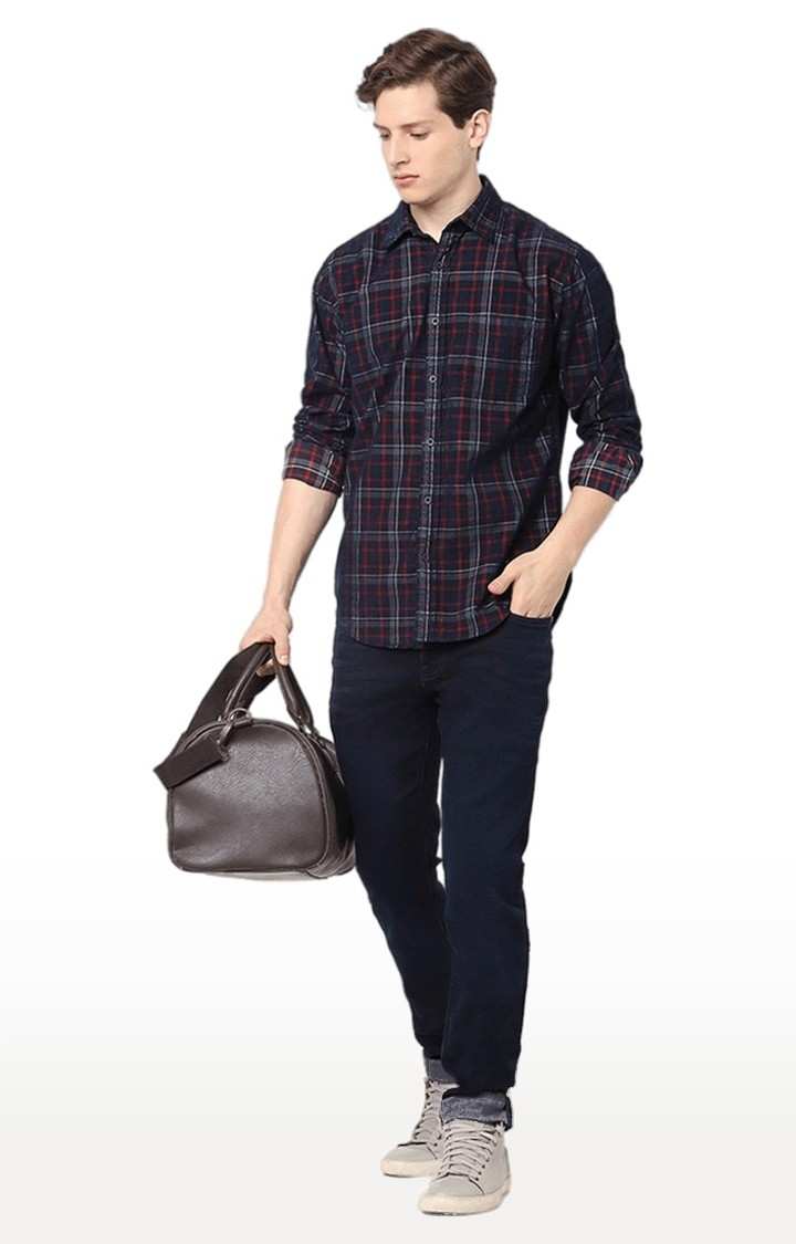 Men's Blue Checked Casual Shirts