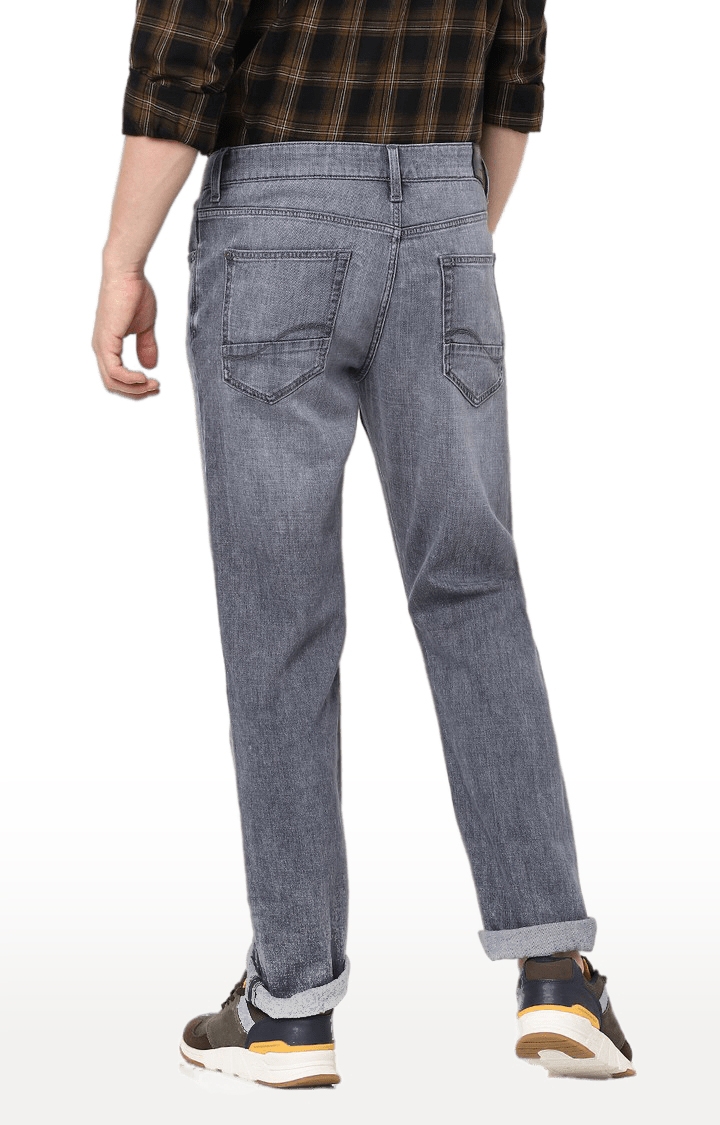 Men's Grey Cotton Solid Straight Jeans