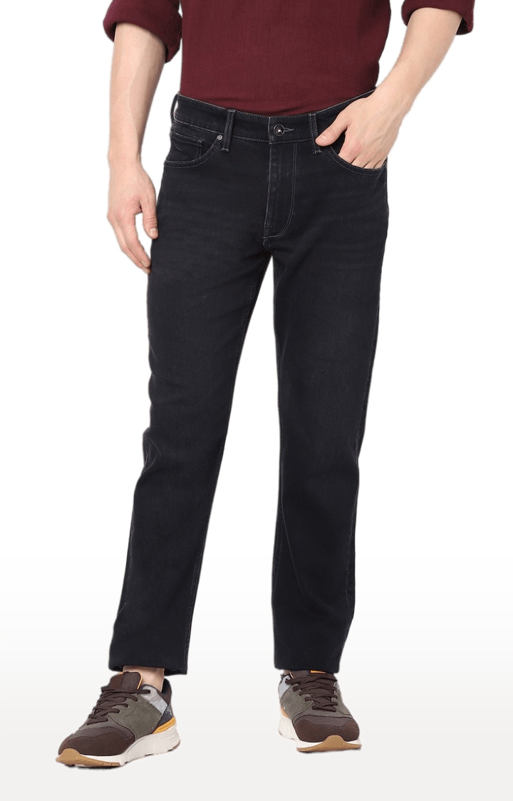 Men's Black Cotton Solid Straight Jeans