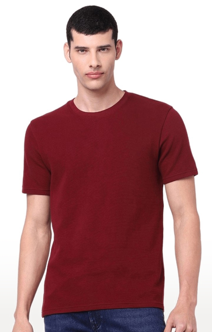 celio | Men's Red Solid Regular T-Shirts