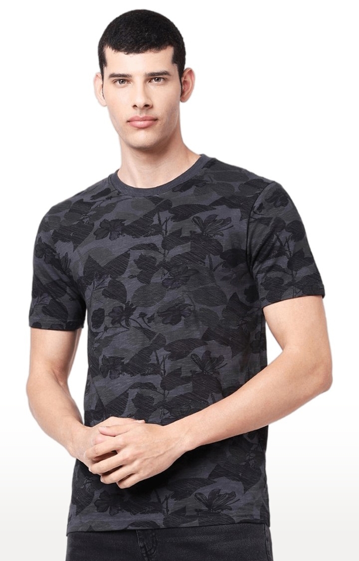 Men's Grey Printed Regular T-Shirts