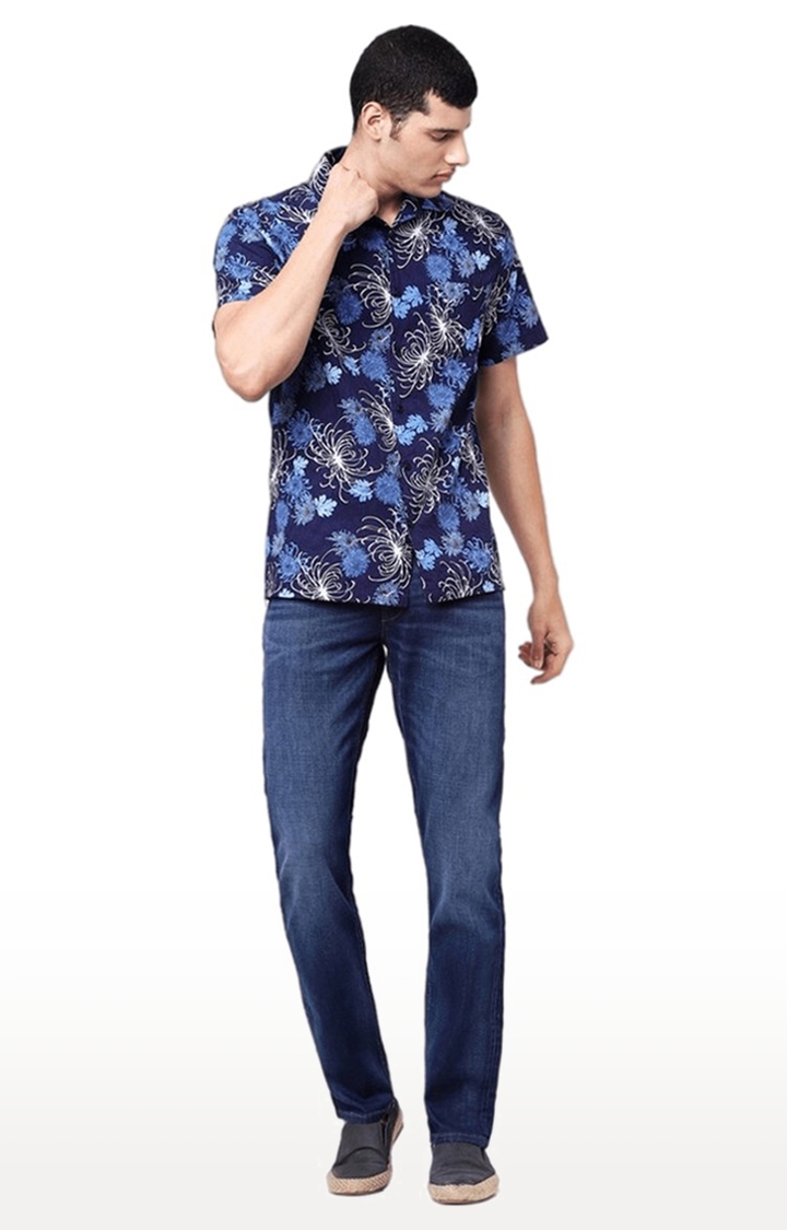 Men's Blue Floral Casual Shirts