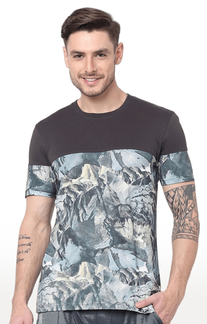 celio | Men's Blue Colourblock Regular T-Shirts