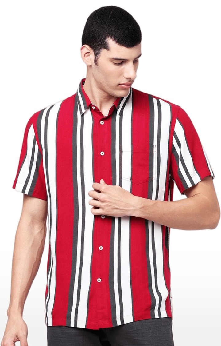 celio | Men's Red Striped Casual Shirts