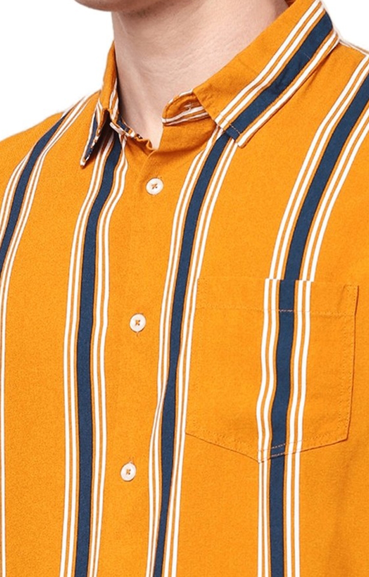 Men's Orange Striped Casual Shirts