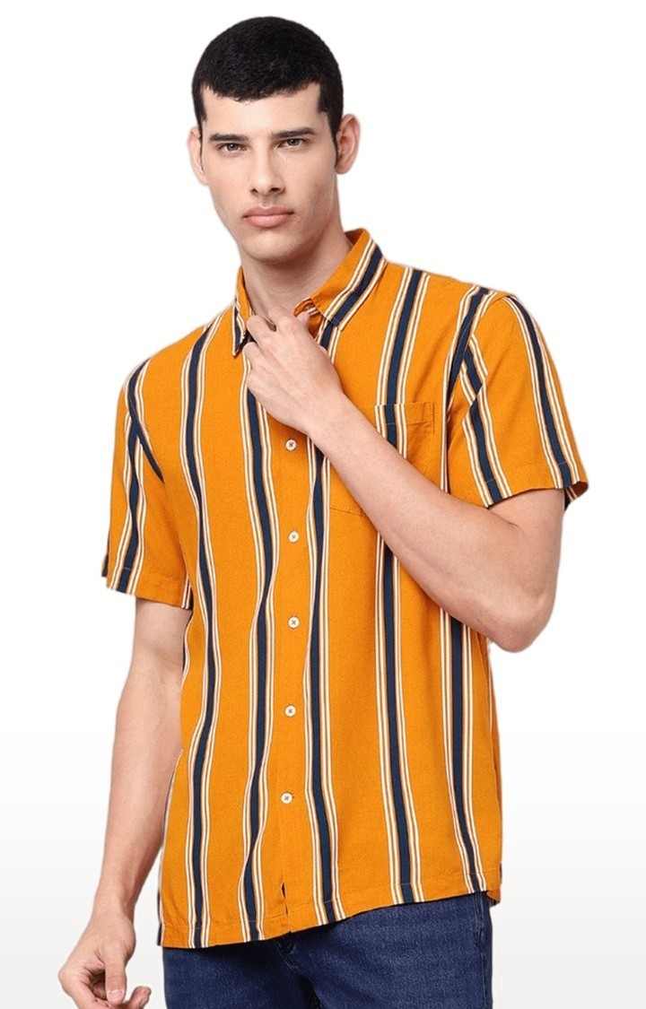 Men's Orange Striped Casual Shirts