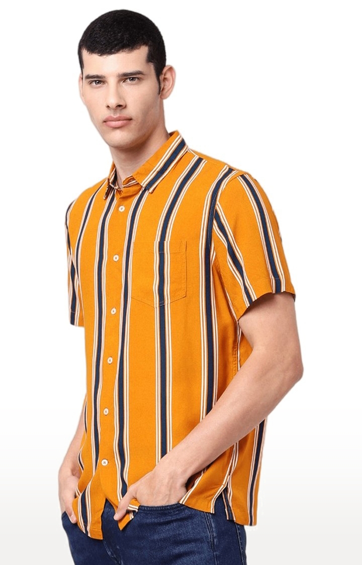 Men's Orange Striped Casual Shirts
