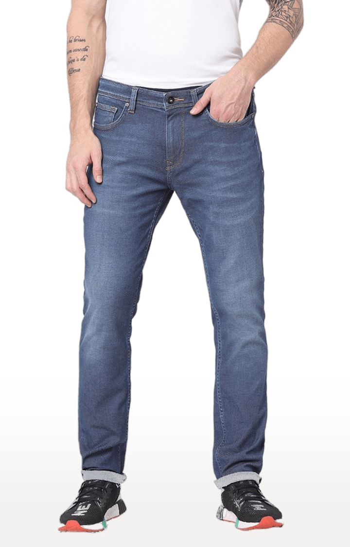 Men's Blue Cotton Solid Regular Jeans