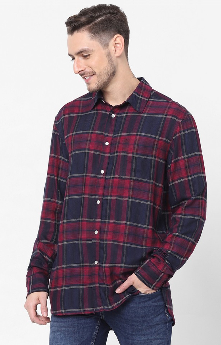 Men's Red Checked Casual Shirts