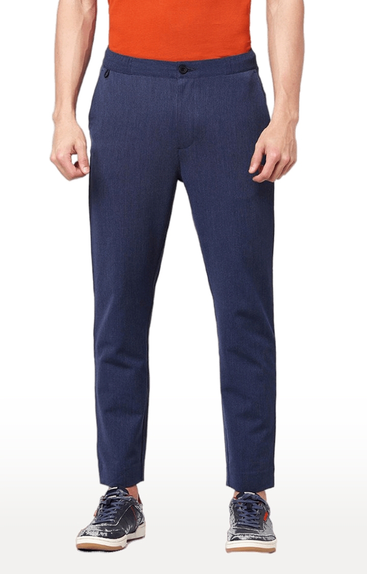 celio | Men's Blue Polyester Melange Casual Pants