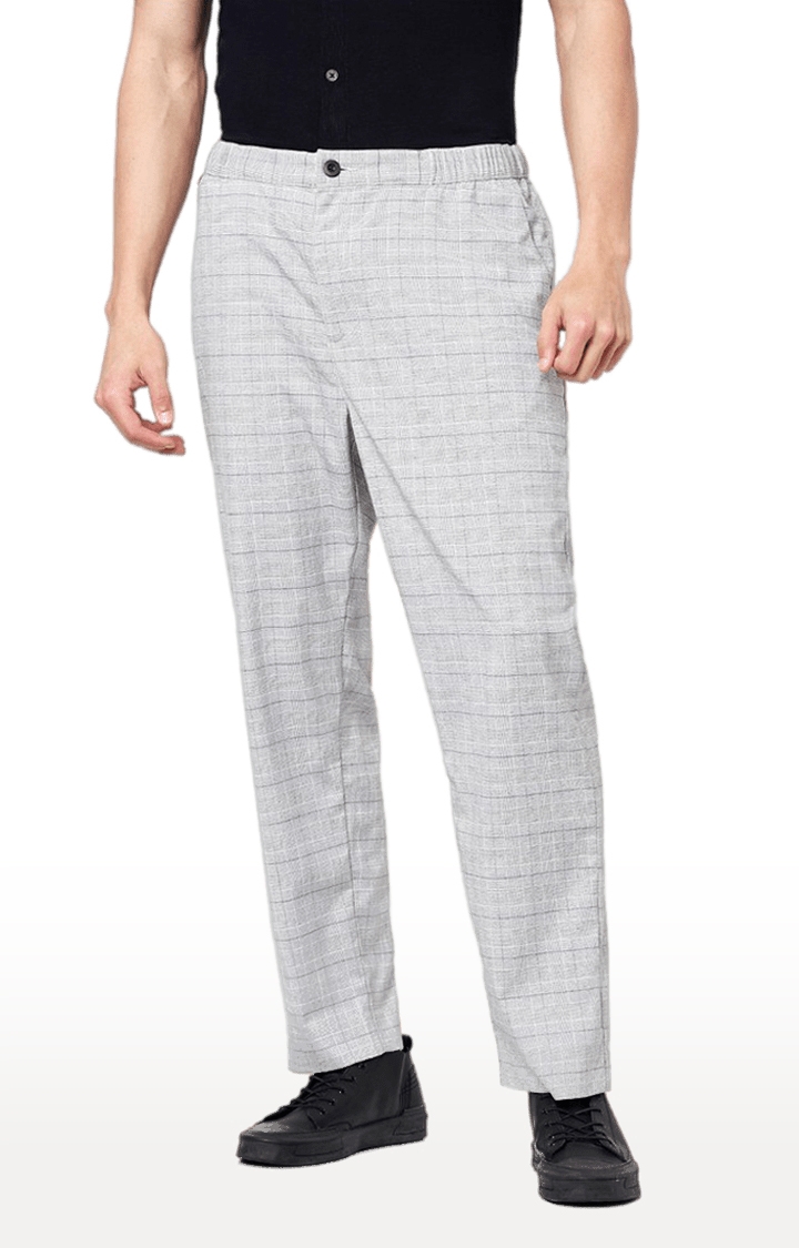 celio | Men's Grey Polyester Checked Casual Pants