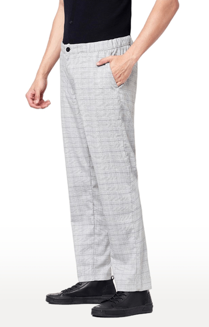 Men's Grey Polyester Checked Casual Pants