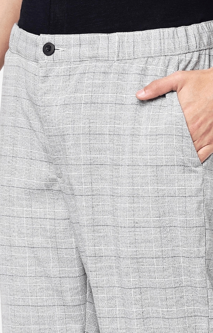 Men's Grey Polyester Checked Casual Pants