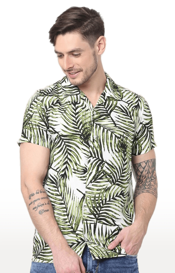 celio | Men's Green Printed Casual Shirts 0