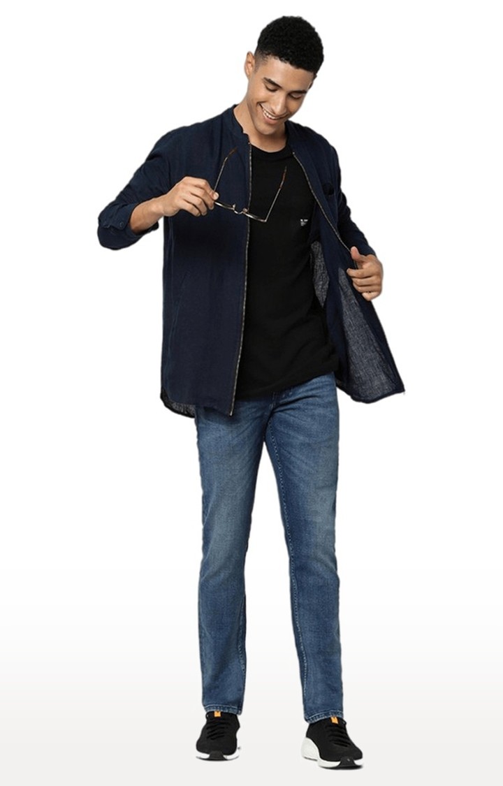 Men's Blue Solid Casual Shirts