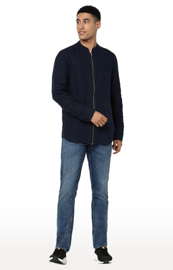 Men's Blue Solid Casual Shirts