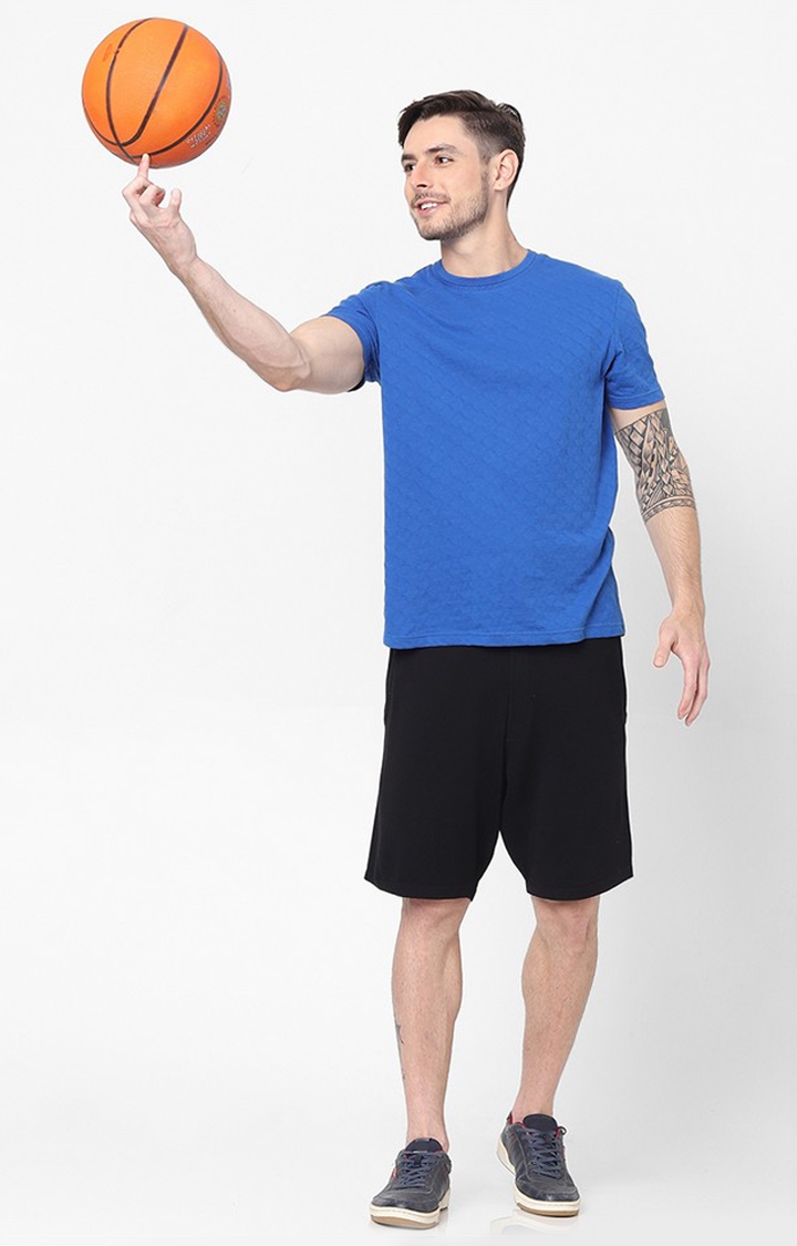 Men's Blue Textured Regular T-Shirts
