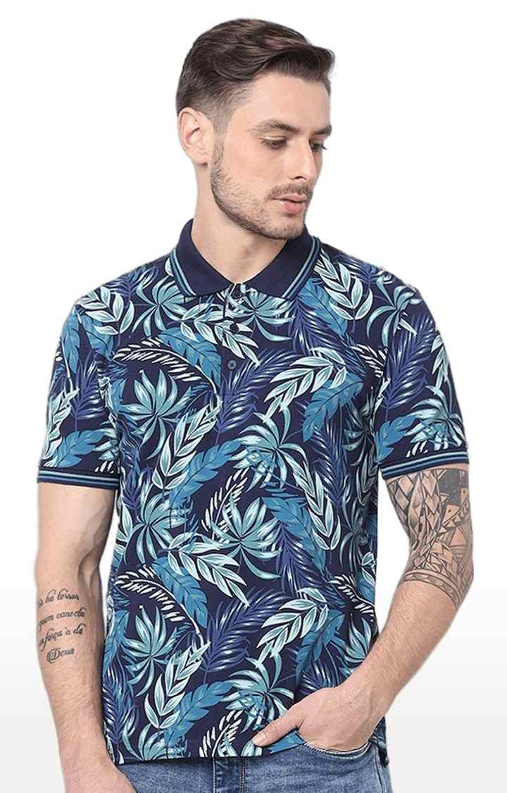 Men's Blue Printed Polos