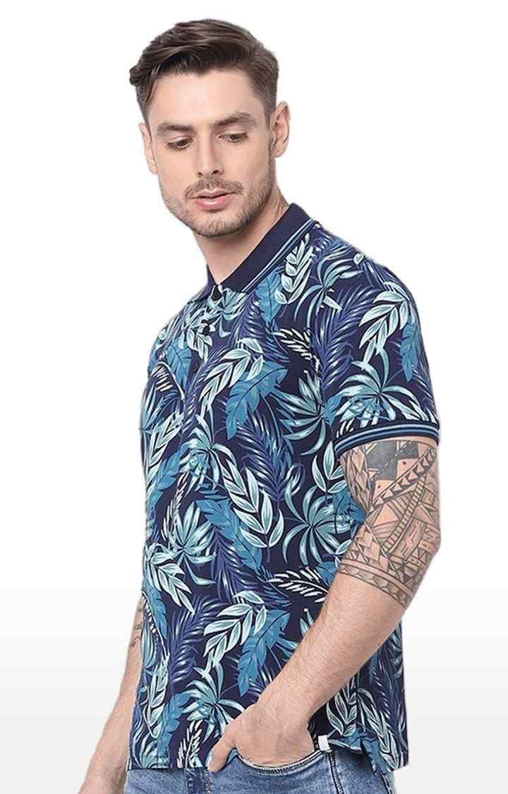 Men's Blue Printed Polos