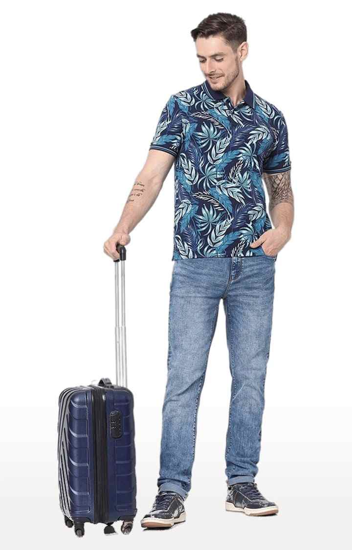 Men's Blue Printed Polos