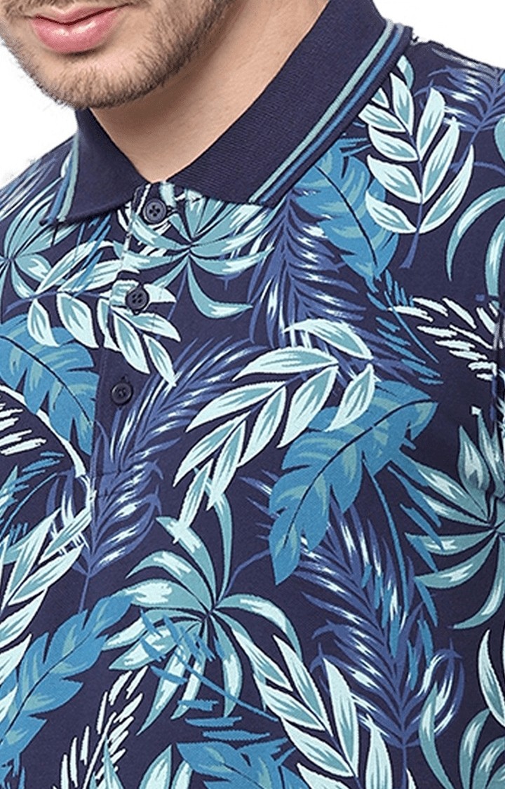 Men's Blue Printed Polos