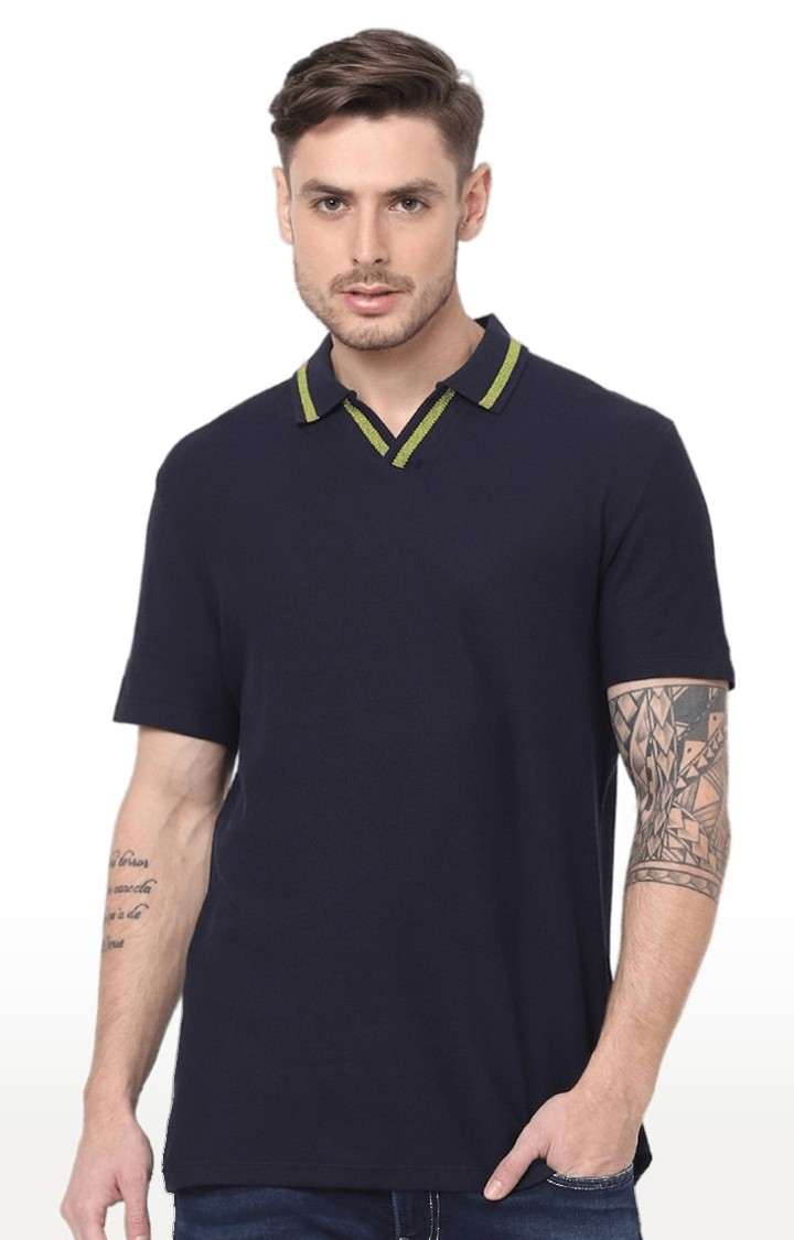 Men's Blue Solid Polos