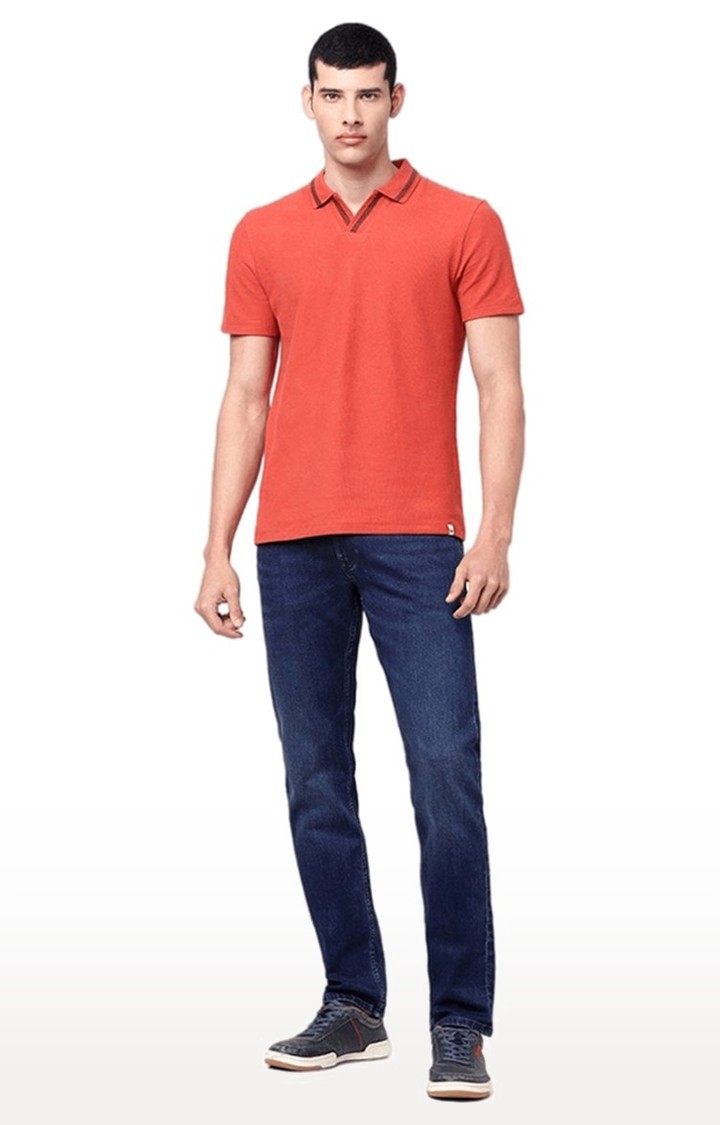 Men's Orange Solid Polos